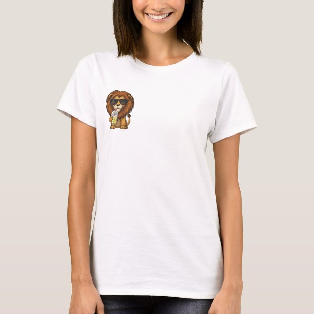 Camiseta Cool Lion Wearing Sunglasses Drinking Lemonade (Frente)