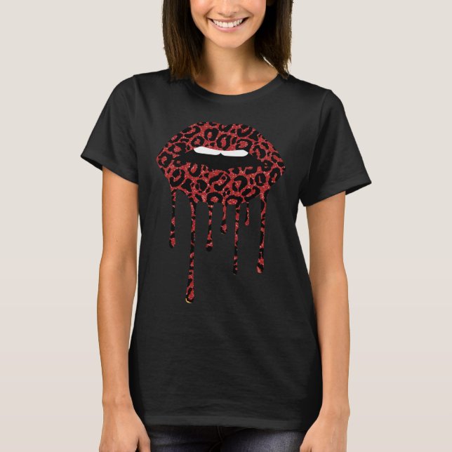 Camiseta Cool Lips Bite Kiss Me Leopard Print Cheetah Valen (Frente)