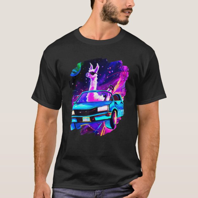 Camiseta Cool Llama Driving Sports Car In Space Alpaca  Lla (Frente)