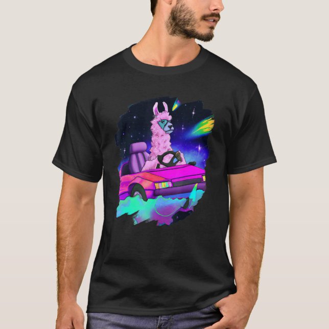 Camiseta Cool Llama Driving Sports Car In Space Alpaca  Lla (Frente)