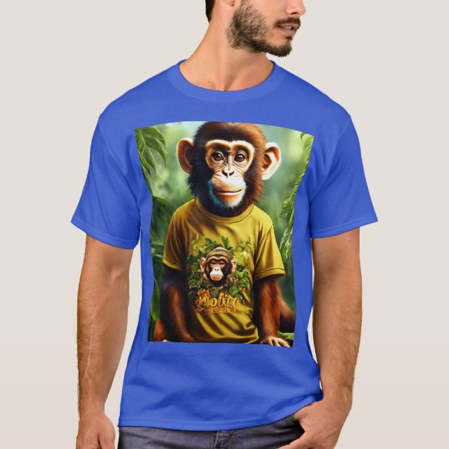 Camiseta Cool Monkey Art Men’s T-Shirt | Trendy Blue Graphi (Frente)