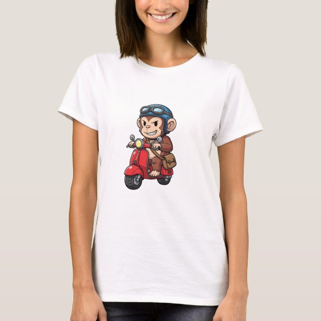 Camiseta Cool Monkey Courier Riding Red Retro Scooter (Frente)