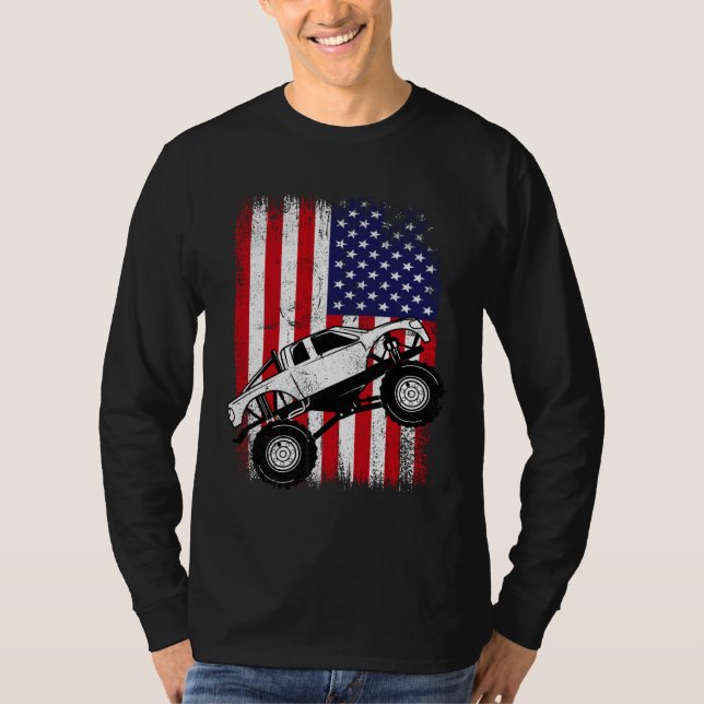 Camiseta Cool Monster Truck Kids Distressed USA American Fl (Frente)