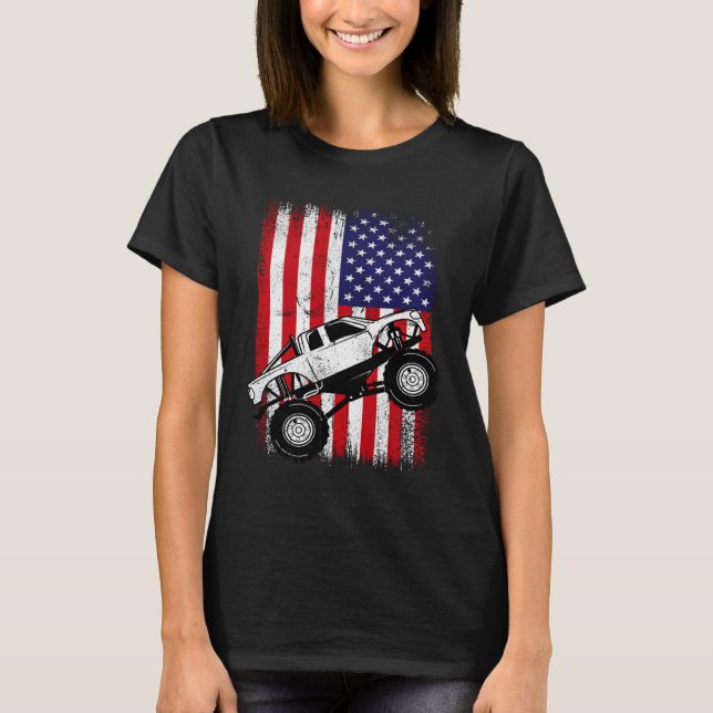 Camiseta Cool Monster Truck Kids Distressed USA American Fl (Frente)