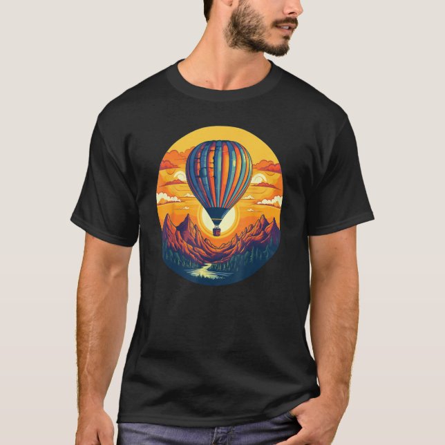 Camiseta Cool Mountain Lake Sunset Adventures with hot Air  (Frente)
