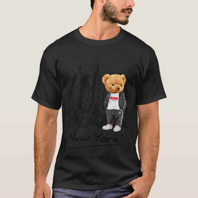 Camiseta Cool New York City Teddy Bear Illustration Graphic (Frente)