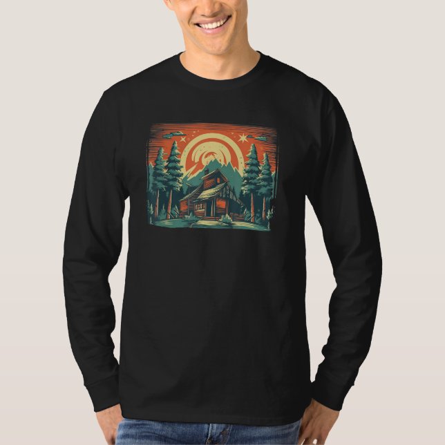 Camiseta Cool Outdoor House in Mountains for Hostel (Frente)
