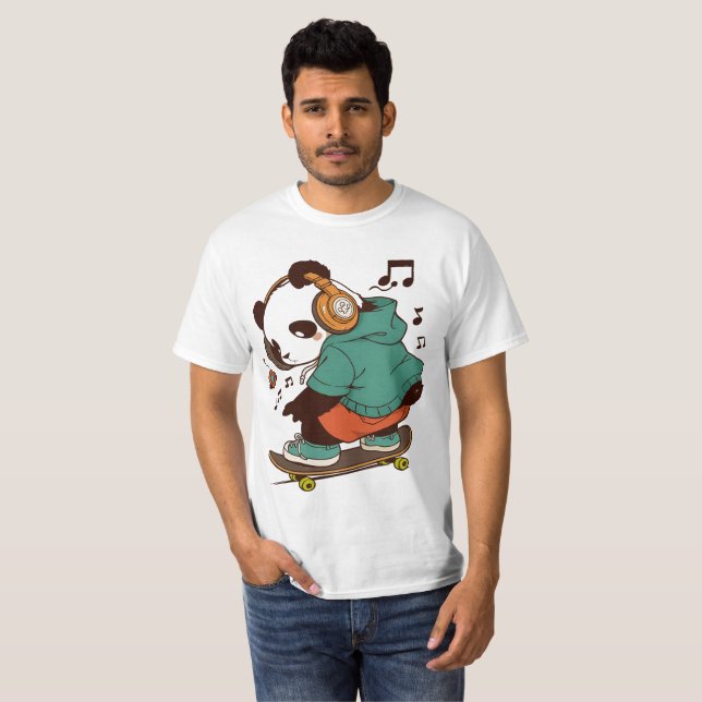 Camiseta Cool Panda Skater Men’s T-Shirt | Fun Streetwear C (Frente Completa)