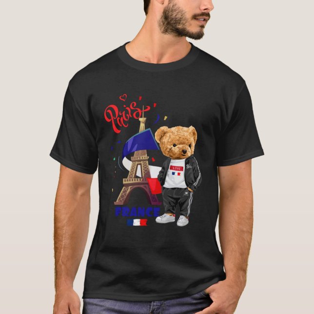 Camiseta Cool Parisian Teddy Bear in Pari Eiffel Tower Outf (Frente)