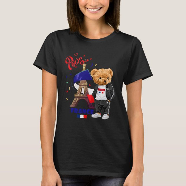 Camiseta Cool Parisian Teddy Bear in Pari Eiffel Tower Outf (Frente)