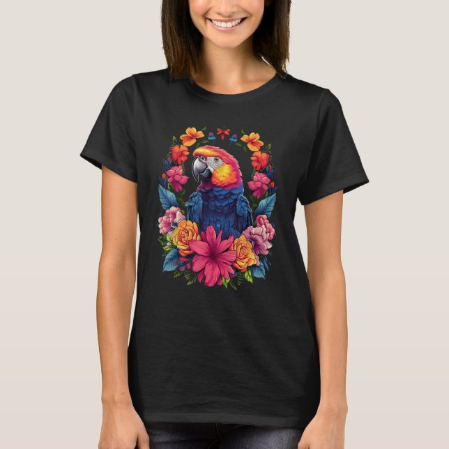 Camiseta Cool Parrot encircled by Flowers Owner lovers gard (Frente)