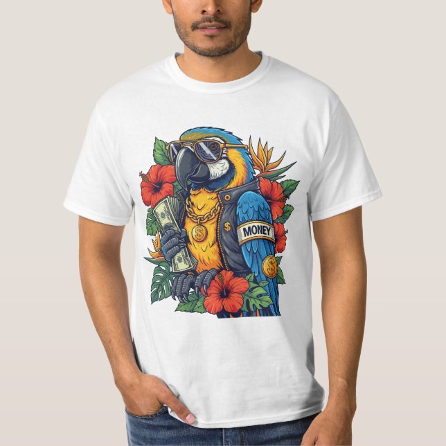 Camiseta Cool Parrot with Cash – Tropical Rich Vibes T-Shir (Frente)