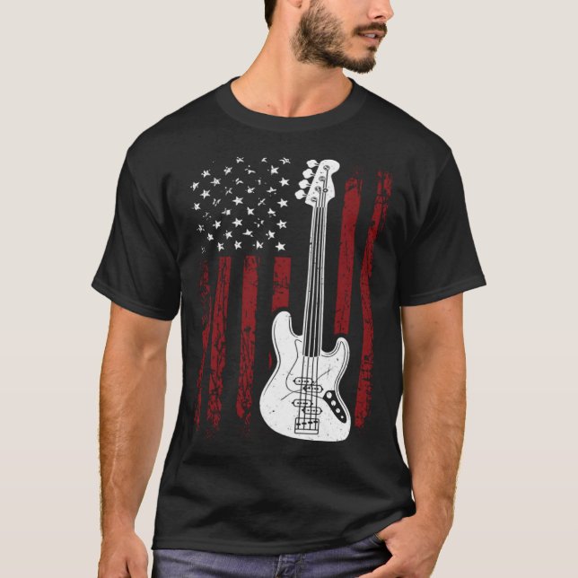 Camiseta Cool Patriotic American Flag Bass Guitarist Guitar (Frente)
