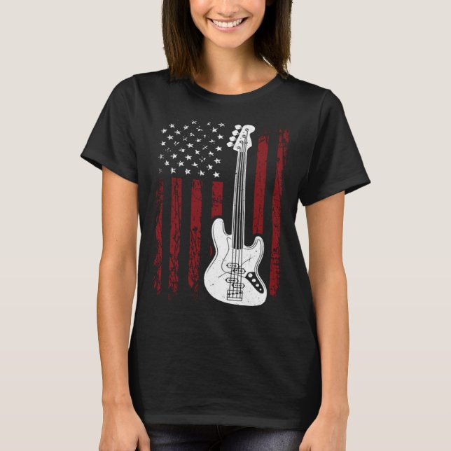 Camiseta Cool Patriotic American Flag Bass Guitarist Guitar (Frente)