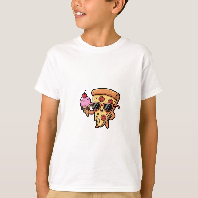 Camiseta Cool Pizza Slice Holding Ice Cream Cone Kids (Frente)