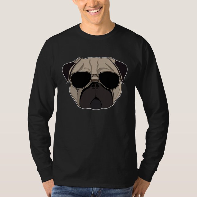 Camiseta Cool Pug  Hipster Pug with sunglasses (Frente)