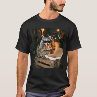 Camiseta Cool Raccoon Eating Pizza Night City Illustration