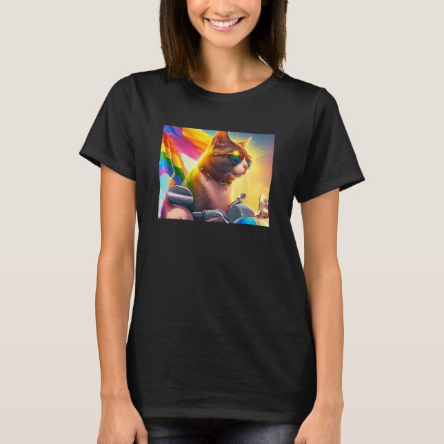 Camiseta Cool Rainbow Cat LGBT Sunglasses Bisexual Funny Ki (Frente)