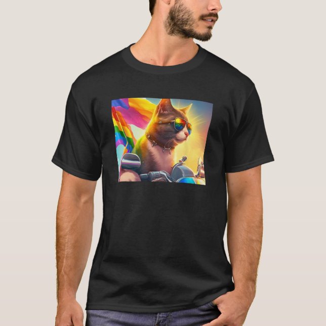 Camiseta Cool Rainbow Cat LGBT Sunglasses Bisexual Funny Ki (Frente)
