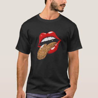 Camiseta Cool Red Lips Leopard Tongue Gift Trendy Animal Pr