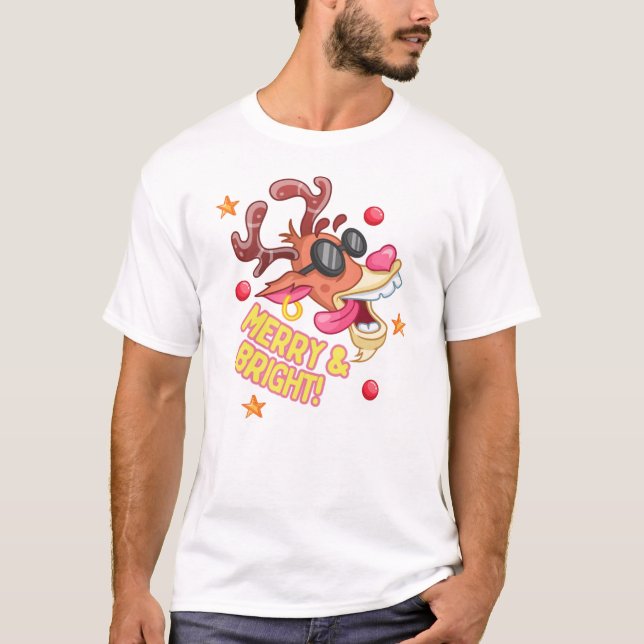 Camiseta Cool Reindeer Merry Bright Holiday (Frente)