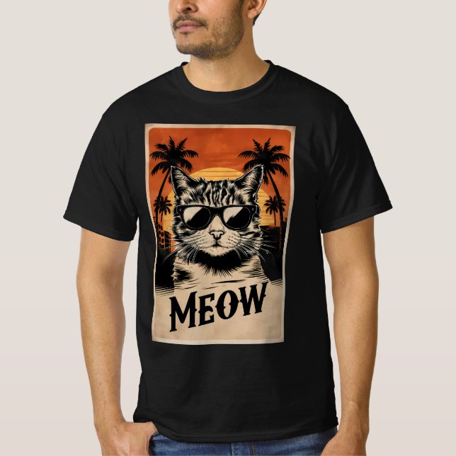 Camiseta Cool Retro Cat with Sunglasses (Frente)
