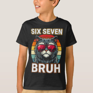Camiseta Cool Retro Seis Sete Bruh Gato Óculos de Sol Meme