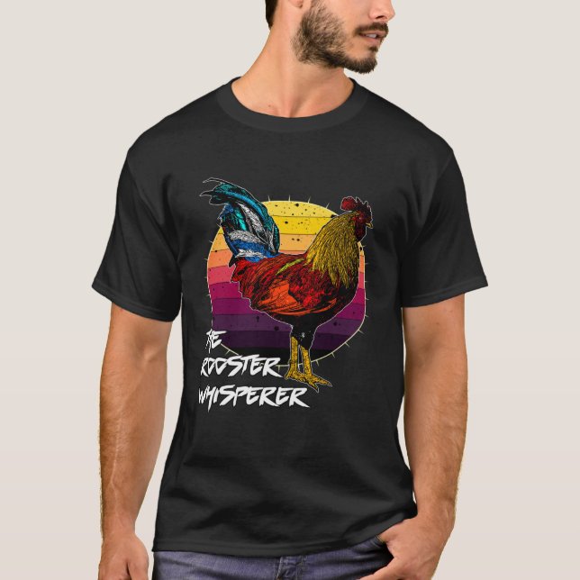 Camiseta Cool Retro Sunset Silhouette Male Chicken Rooster  (Frente)