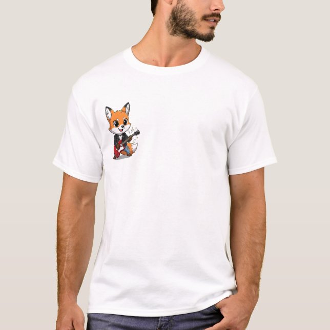 Camiseta Cool Rocker Fox Character Playing a Guitar (Frente)