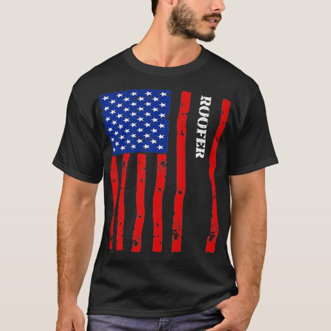 Camiseta Cool Roofer Accessories Things Stuff USA Flag Prem (Frente)