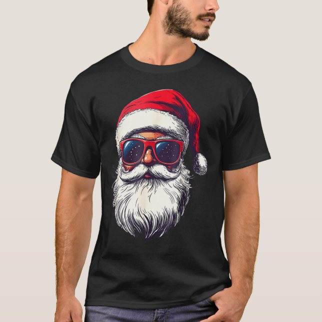 Camiseta Cool Santa Claus Face Retro Sungles Christmas Men  (Frente)