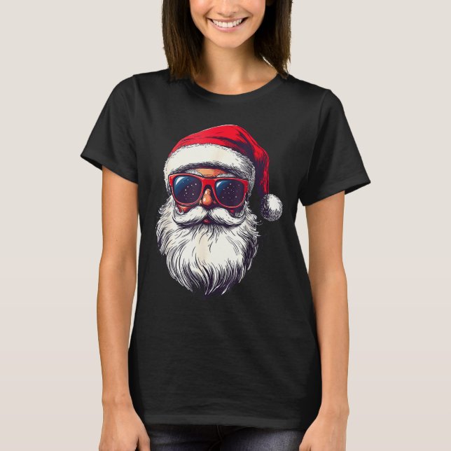 Camiseta Cool Santa Claus Face Retro Sungles Christmas Men  (Frente)