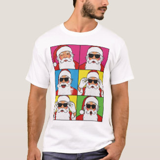 Camiseta Cool Santa Claus Pop Art with Sunglasses - Retro C