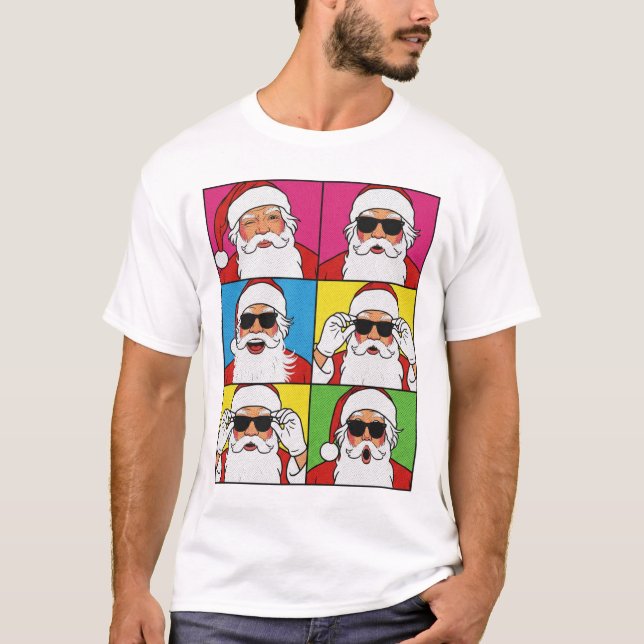 Camiseta Cool Santa Claus Pop Art with Sunglasses - Retro C (Frente)