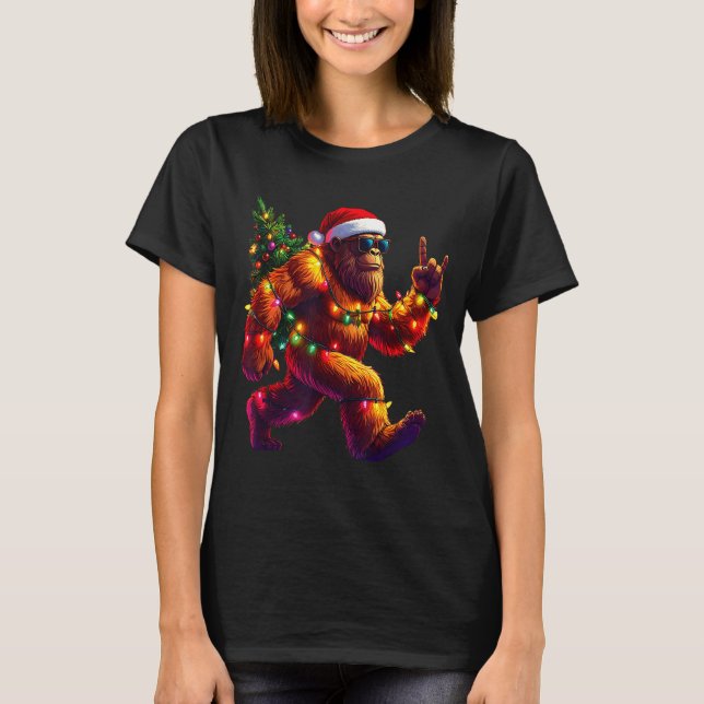 Camiseta Cool Santa Hat Bigfoot Christmas Lights Festive Ho (Frente)