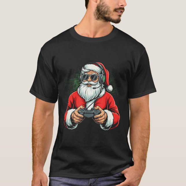 Camiseta Cool Santa Playing Video Games Christmas Gamer Boy (Frente)