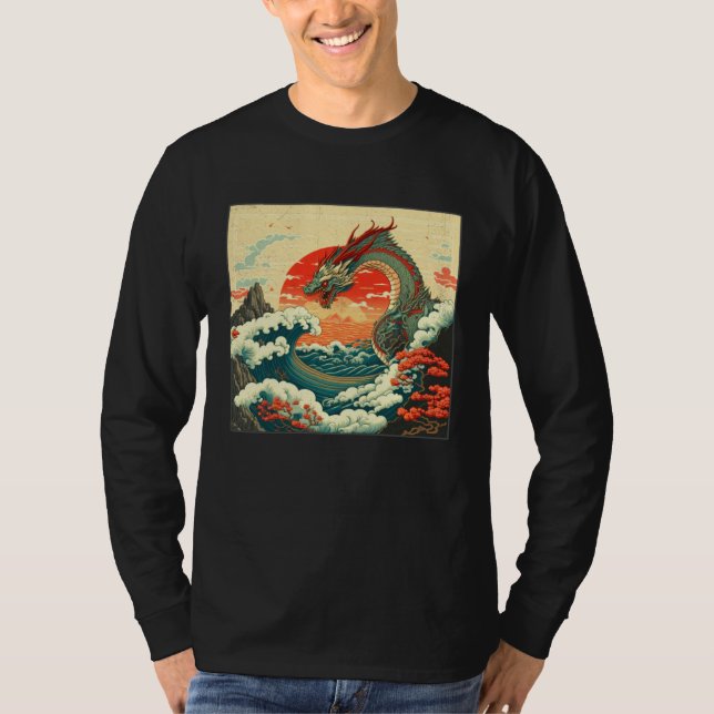 Camiseta Cool Sea Dragon Illustration Ocean Waves Sunset Wo (Frente)