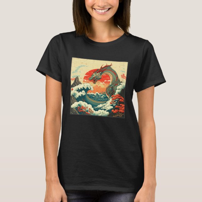 Camiseta Cool Sea Dragon Illustration Ocean Waves Sunset Wo (Frente)