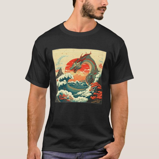 Camiseta Cool Sea Dragon Illustration Ocean Waves Sunset Wo (Frente)