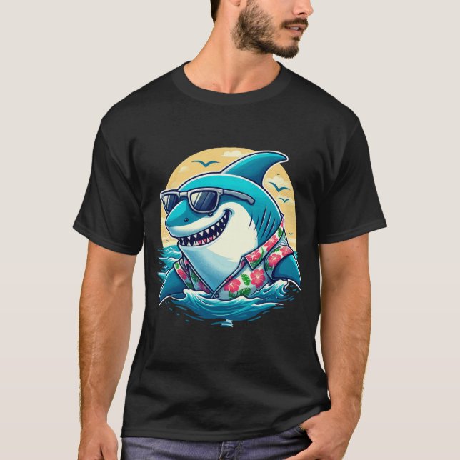 Camiseta Cool Shark in Hawaiian Shirt - Summer Beach Vibes (Frente)