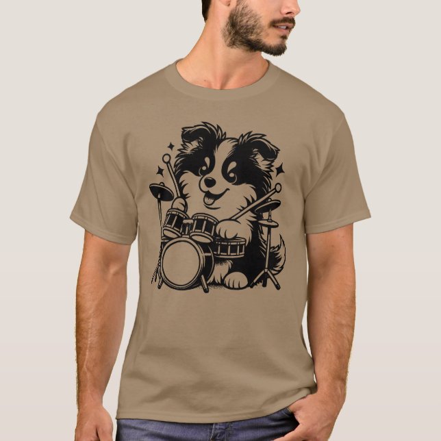 Camiseta Cool Sheltie Puppy Drummer Band Design family (Frente)