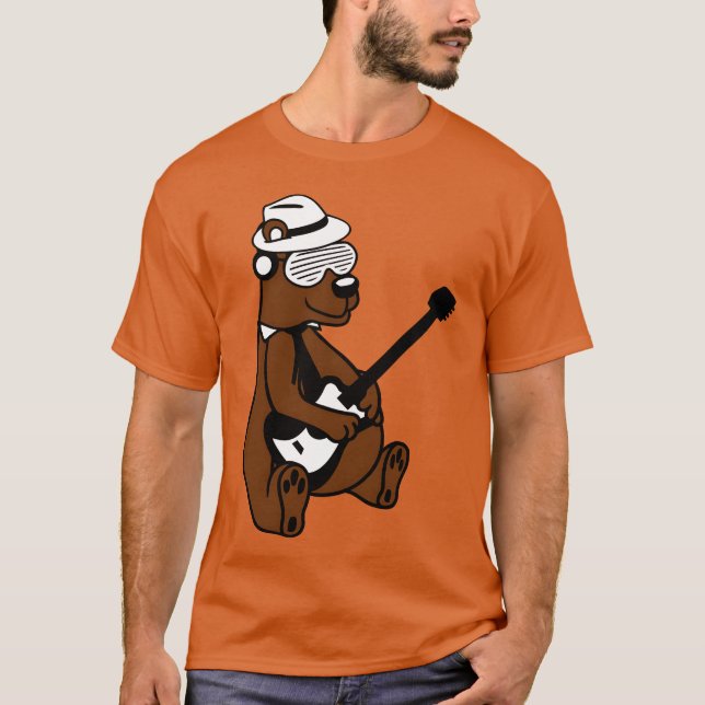 Camiseta Cool Sitting Grizzly Brown Bear Playing Guitar Fun (Frente)