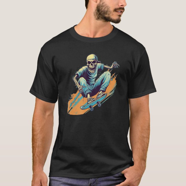 Camiseta Cool Skeleton Face with Skateboard Stunt (Frente)