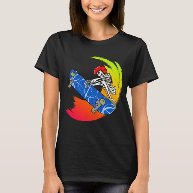 Camiseta Cool skeleton on skateboard  idea for real skaters (Frente)
