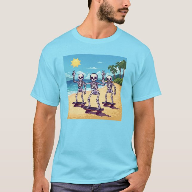 Camiseta Cool Skeletons At The Beach Design (Frente)