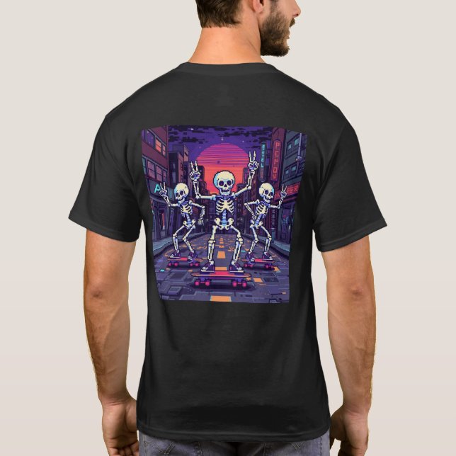 Camiseta Cool Skeletons In The City Vaporwave Style Design (Verso)