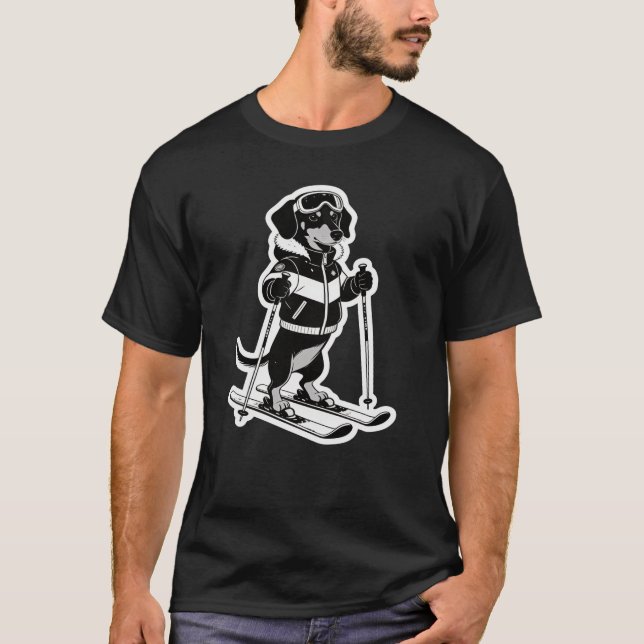 Camiseta Cool Ski Dog Black and White Cartoon (Frente)