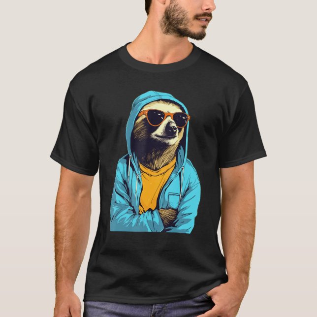 Camiseta Cool Sloth With Sunglasses And Blue Jacket For Laz (Frente)