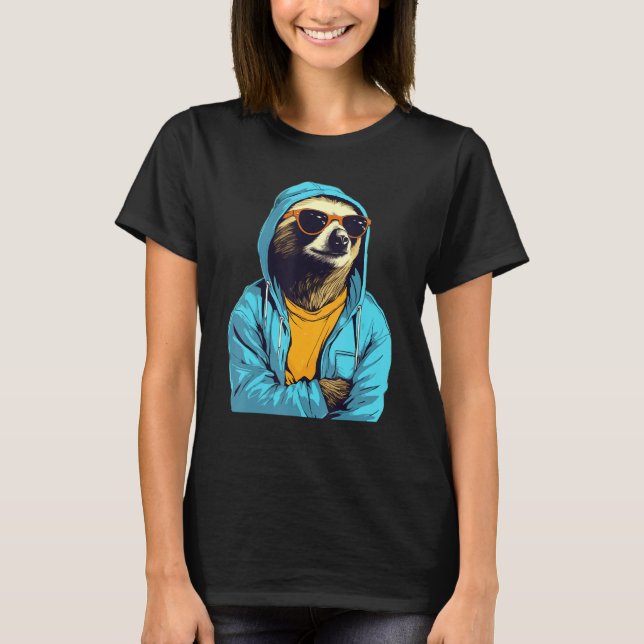 Camiseta Cool Sloth With Sunglasses And Blue Jacket For Laz (Frente)