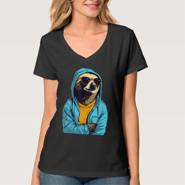Camiseta Cool Sloth With Sunglasses And Blue Jacket For Laz (Frente)
